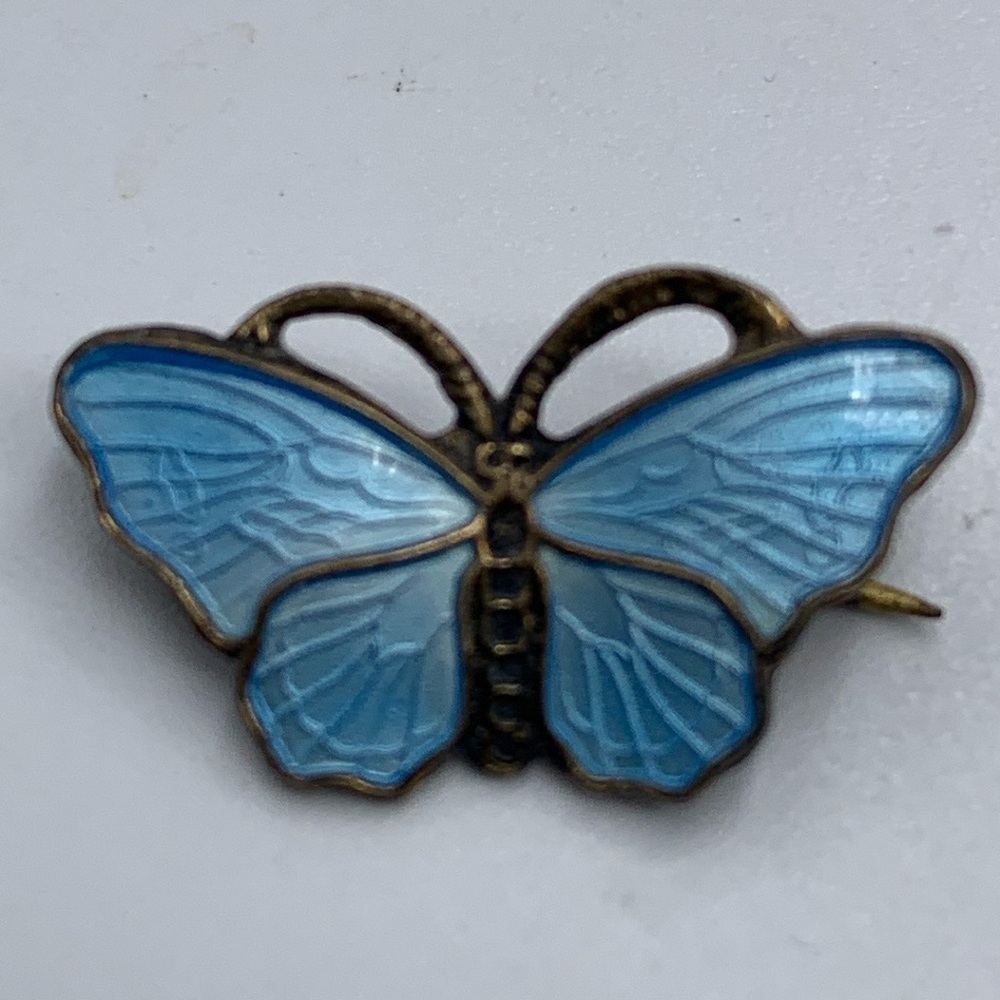 OPRO NORWAY STERLING SILVER GUILLOCHE ENAMEL BUTTERFLY BROOCH PIN